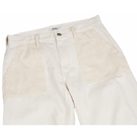 Ralph Lauren Polo Cotton Pocket Switching Two Tone Pants Cream Color Women Sz 28 - Picture 2 of 13
